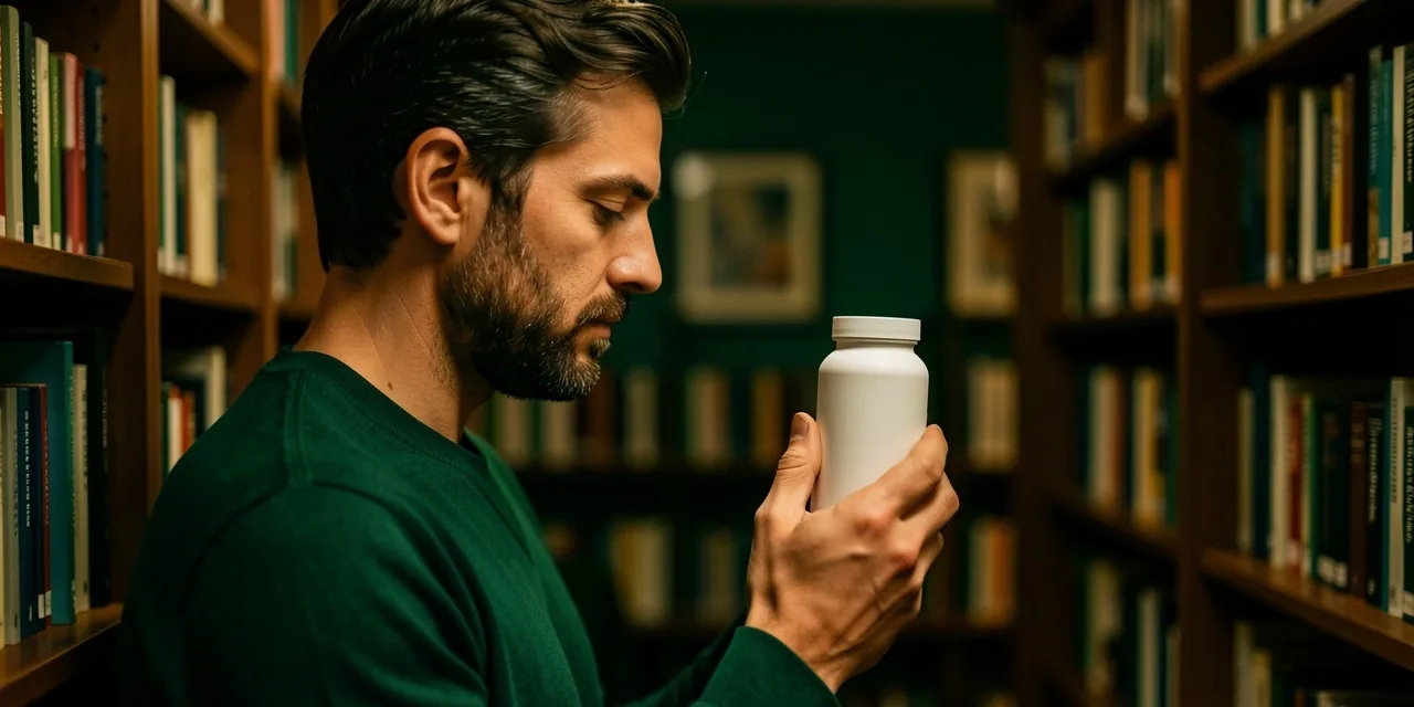 Man reading supplement label