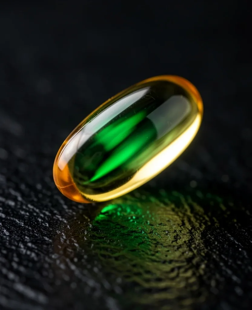 CoQ10 softgel capsule macro detail